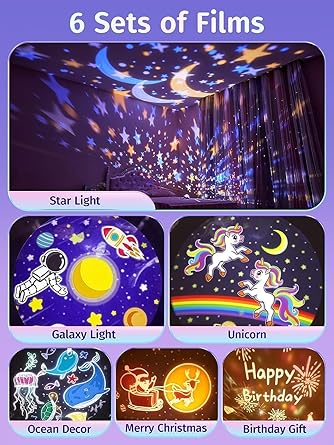 Star LED Projector Night Light - 72 Light Modes Baby Sound Machine for Kids Room Decor, Bedroom - Kawaii Unicorn Gifts for Girls, Clear